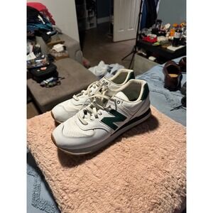 New Balance 574 Mens White Green Leather Low Top Sneakers